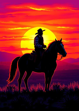 Cowboy Silhouette Sunset