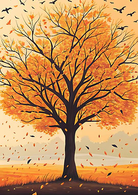 Autumn Tree with birds