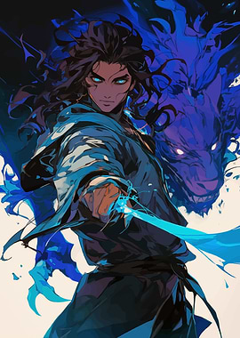 Anime Warrior with Blue Energy