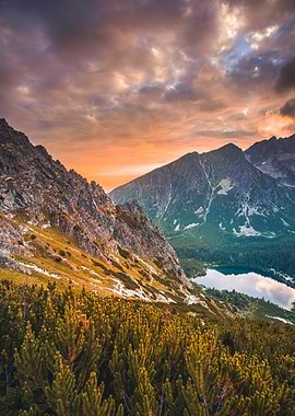 Sunset panorama in High Tatras mountains