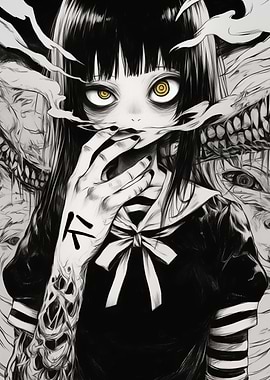 Dark Anime Girl with Monster