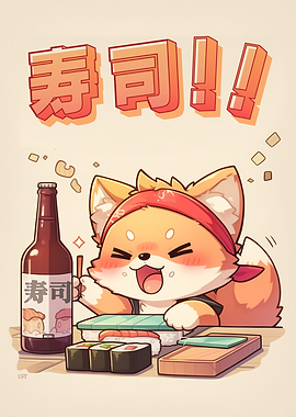 Cute Fox Eating Sushi