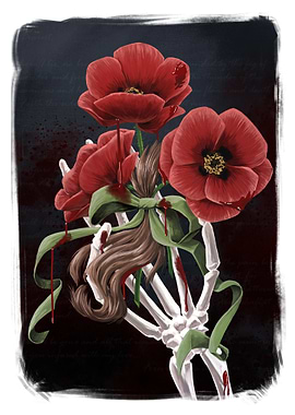 Skeleton Hand with Bloody Poppies