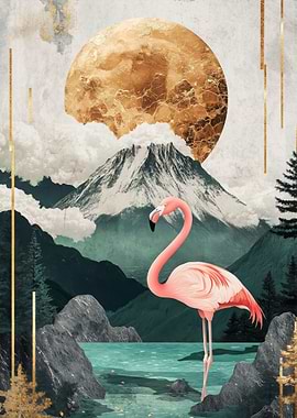 Pink Flamingo Mountain Landscape