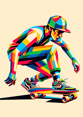 Skateboarder wpap pop art colorful