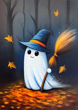 Ghostly Witch in Autumn Woods