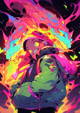 Anime Girl with Dragons