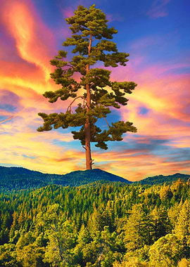 Tall Pine Tree Sunset