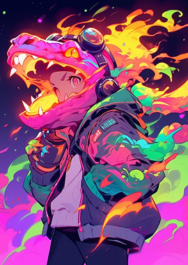 Anime Character with Dragon Mask