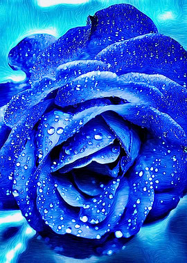 Blue Rose with Dew Drops