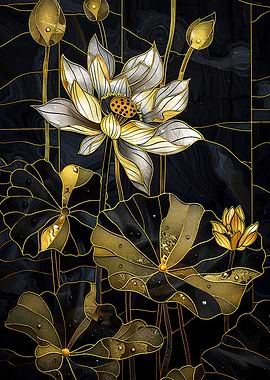 Gold Lotus Flower Art