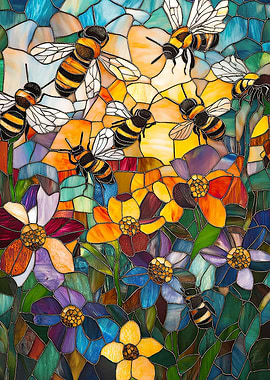 Stained Glass Bees &amp; Flowers