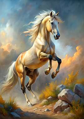 White Horse Leaping rock painting