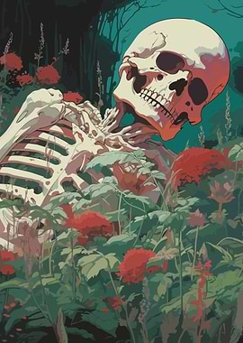 Skeleton and Flowers