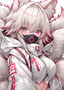 White Fox Girl Anime Art