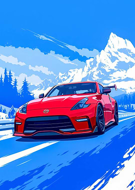 Red Nissan 370Z on Mountain Road