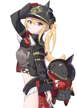 Anime Girl with Pig Plush