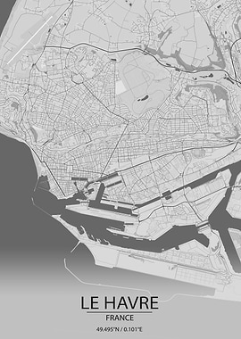 Le Havre France Light Grey City Map