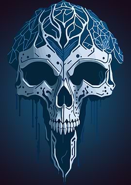 Blue Skull with Intricate Design