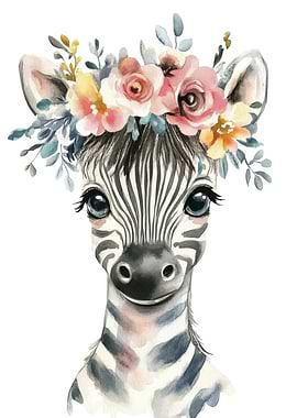 Cute Zebra with Floral Crown