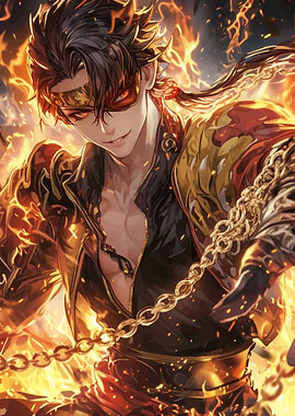 Anime Male Character with Fire