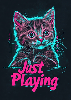 Neon Cat Playing