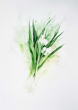 Watercolor Green Onions