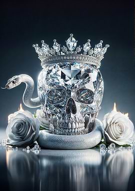 Diamond Skull with Crown and Snake