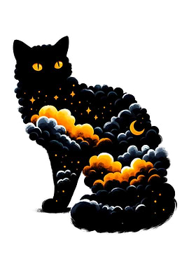Black Cat Night Sky