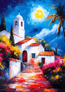 Mediterranean Village at Night