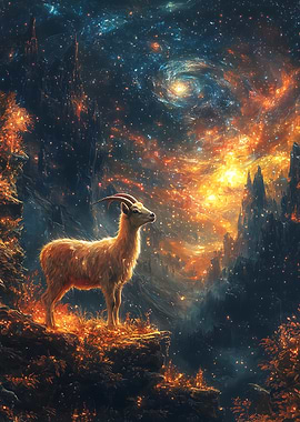 Mountain Goat Under Starry Sky