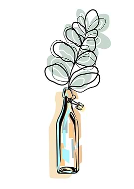 Line Art Bottle with Leaf