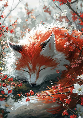 Fox in Cherry Blossoms