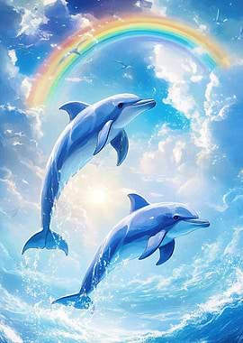 Dolphins Jumping Rainbow