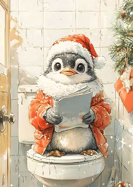 Penguin Reading on Toilet