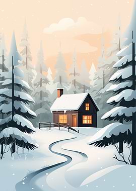 Winter Cabin in the Woods