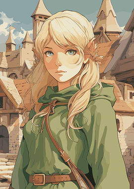 Elf Girl in Medieval Town