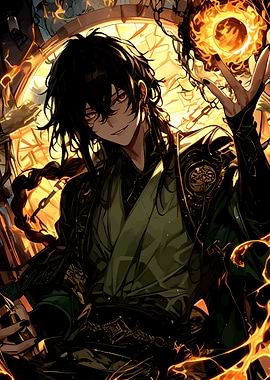 Anime magic of Power legendary warrior with Fire