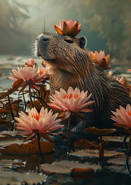 Capybara with Lotus Crown