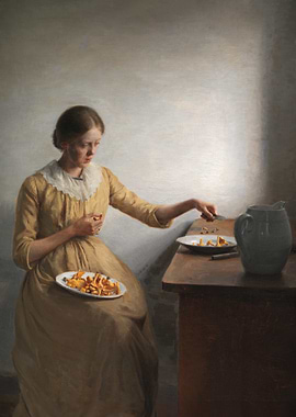 A Young Girl Preparing Chantarelles