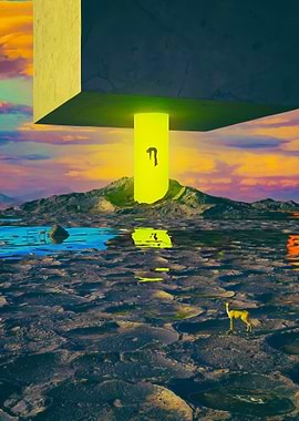 Surreal Landscape with Glowing Portal