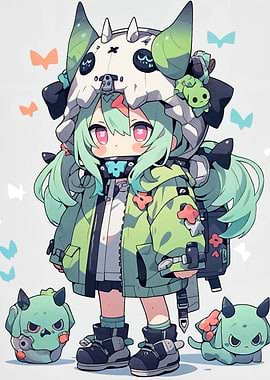 Anime Girl with Skull Helmet