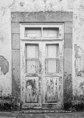 Weathered Wooden Door Black and white photo