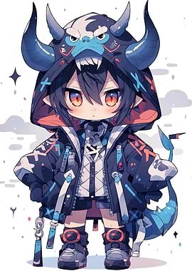 Anime Boy with Demon Mask