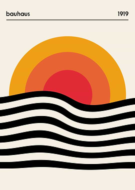 Bauhaus Sunset Art Print Orange Red