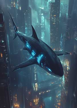 Cyberpunk Shark Cityscape