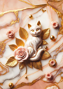 Gold Cat &amp; Roses