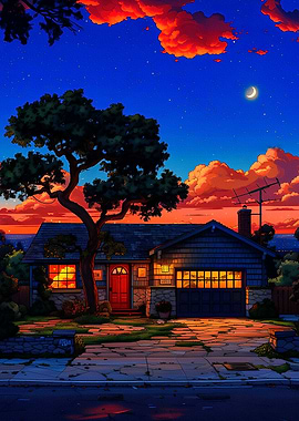 Suburban Home at Dusk