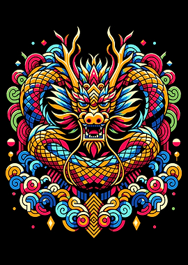 Colorful Dragon asian Illustration wpap