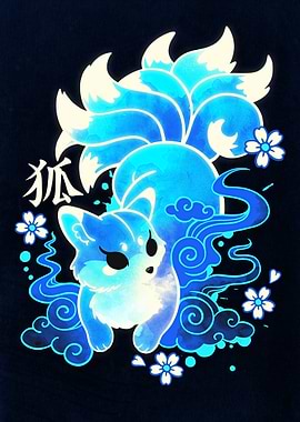 Blue Kitsune with Nine Tails